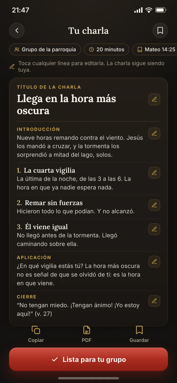 La charla armada: título, introducción, tres puntos, aplicación y cierre