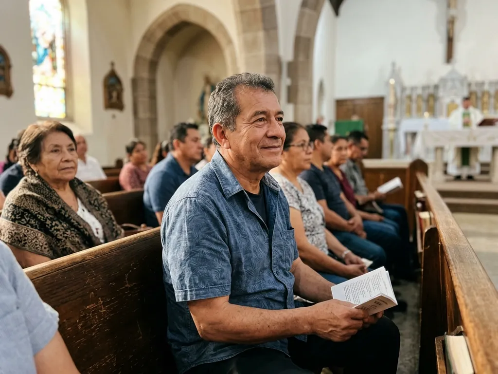 Un hombre escucha la misa del domingo con atención